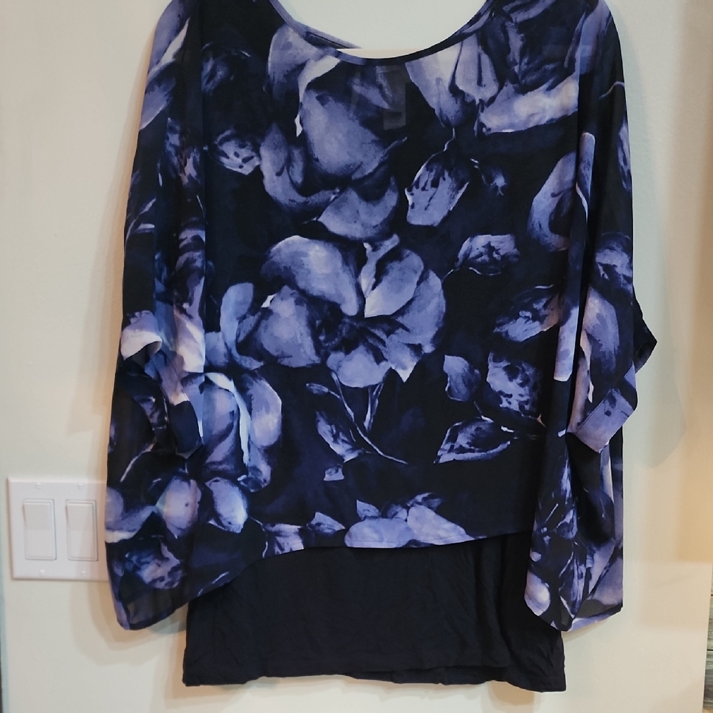 Chico's Blue and Black Floral Blouse